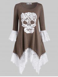 Halloween Skull Eyelash Lace Panel Plus Size Knitwear -  