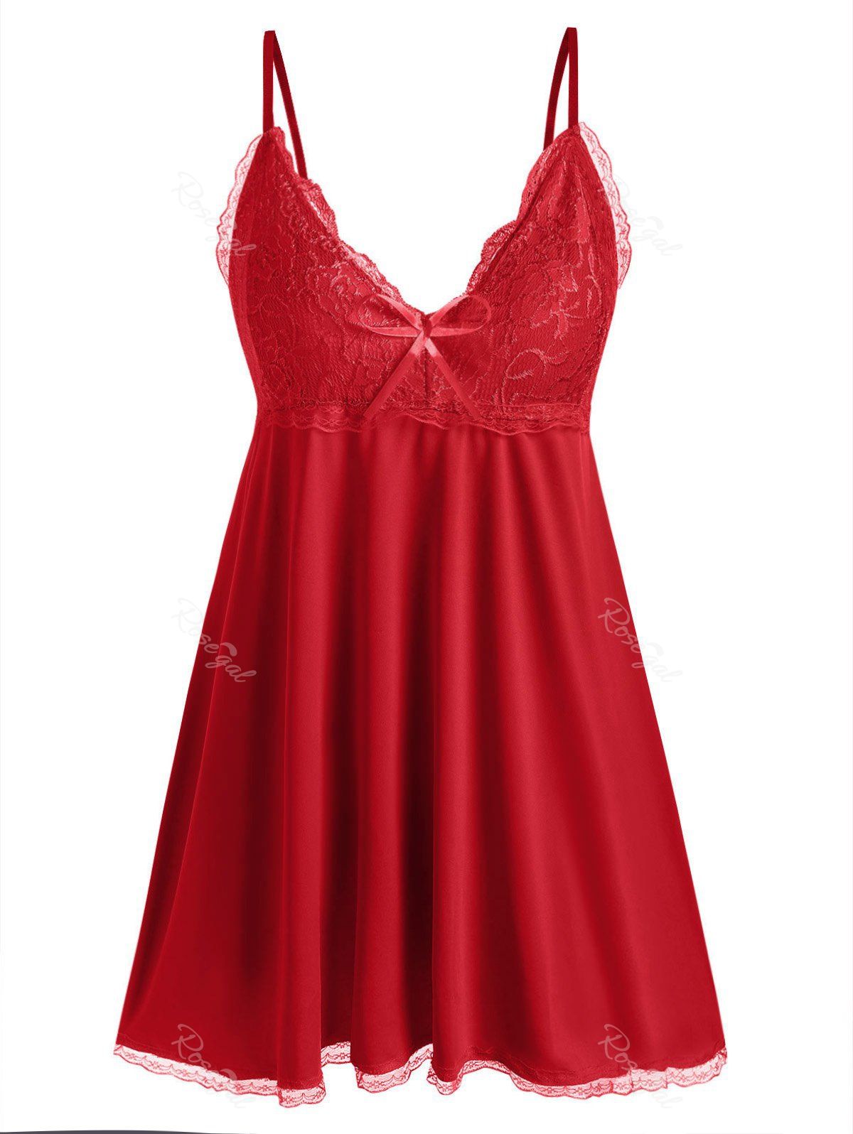 

Plus Size Lace Insert Cami Babydoll Set, Red