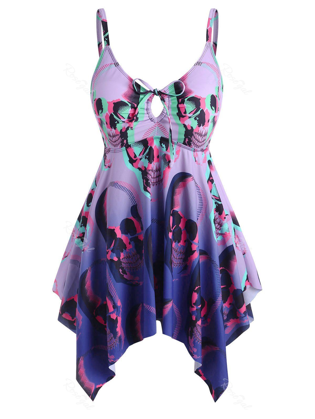 Halloween Drawstring Tie Skull Plus Size Tankini Swimwear [23% OFF ...