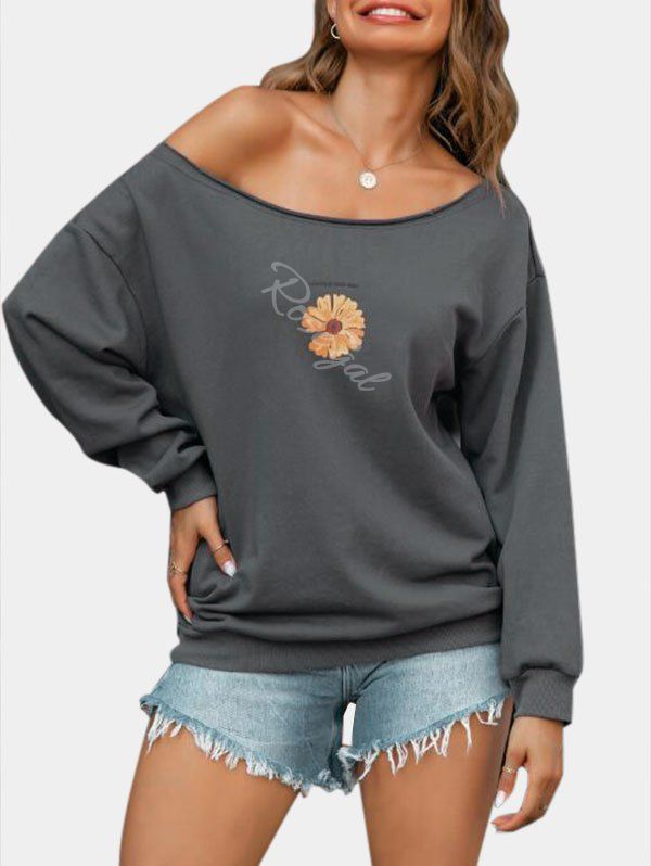 Store Skew Collar French Terry Sunflower Graphic Sweatshirt  