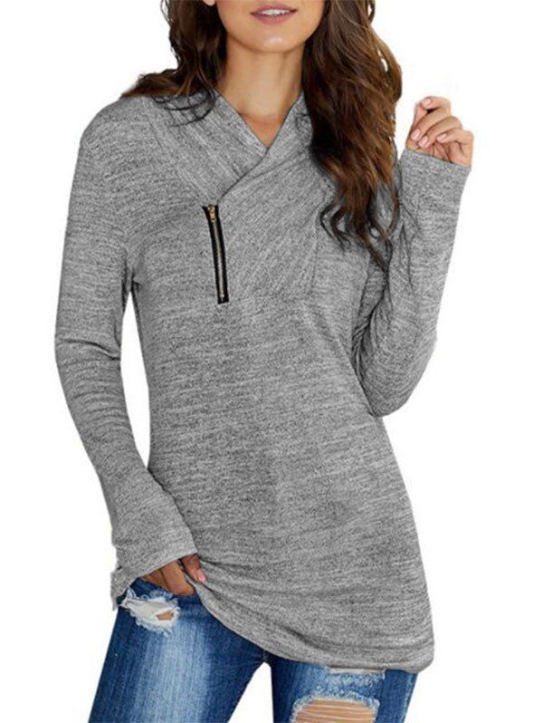 

Zipper Marled V Neck Knitwear, Light gray