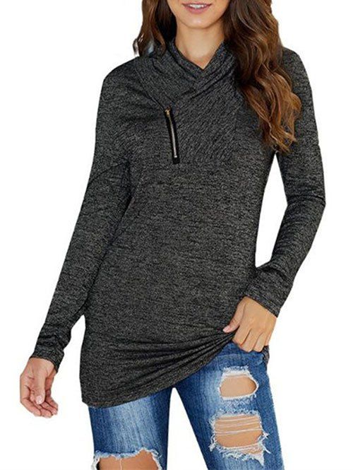 

Zipper Marled V Neck Knitwear, Gray