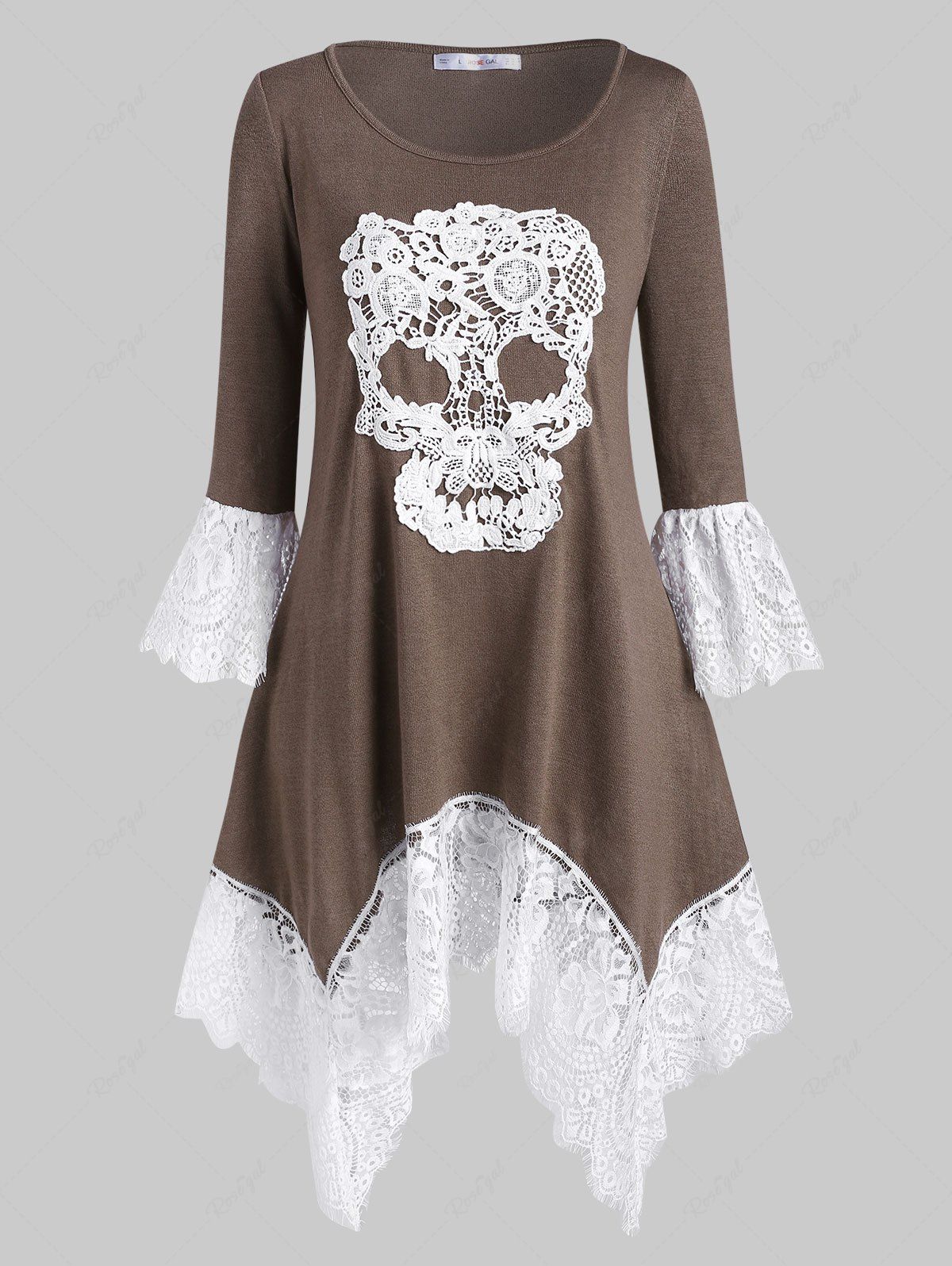 Affordable Halloween Skull Eyelash Lace Panel Plus Size Knitwear  