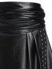 Rivet Detail Asymmetric Self Tie Faux Leather Skirt -  