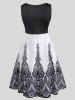 O Ring Ruched Printed A Line Dress -  