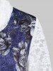 Plus Size Cowl Collar Lace Insert Floral Handkerchief Tee -  