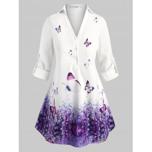 

Plus Size Long Sleeves Butterfly Popover Blouse, Purple