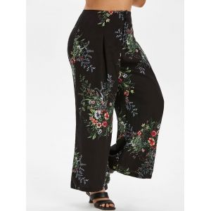 

Plus Size Floral Print Wide Leg Pants, Black