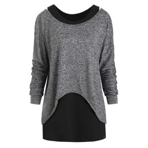 

Open Shoulder Heathered High Low Top Set, Gray