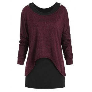

Open Shoulder Heathered High Low Top Set, Deep red