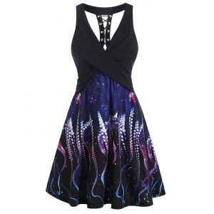 

Lace-up Octopus Print Twist Sleeveless Dress, Concord