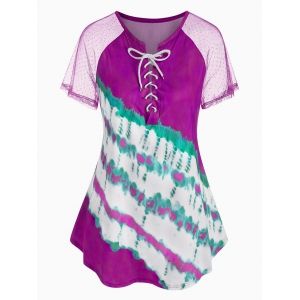 

Plus Size Lace Up Tie Dye T Shirt, Purple