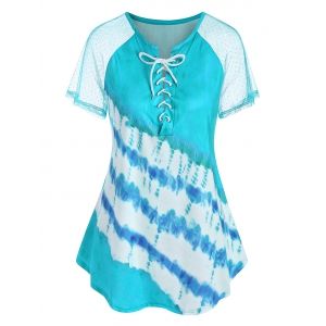 

Plus Size Lace Up Tie Dye T Shirt, Light green