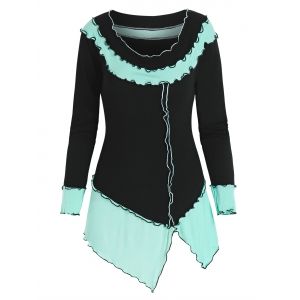 

Two Tone Front Slit Long Sleeve T Shirt, Multi a