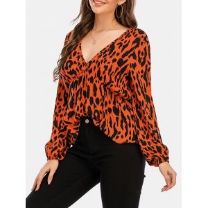 

Plunge Leopard Print Top, Coffee