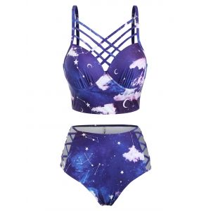 

Plus Size Crisscross Starry Sky Print Tankini Swimwear, Blue