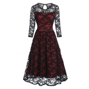 

Vintage Flower Pattern Lace Prom Dress, Multi a