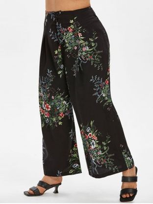 Plus Size Floral Print Wide Leg Pants