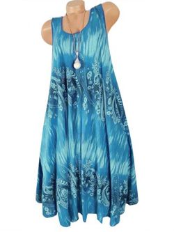 Paisley Printed Sleeveless Shift Dress - LIGHT BLUE - S