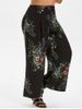 Pantalon Fleuri Imprimé Jambe Large Grande Taille - Noir L
