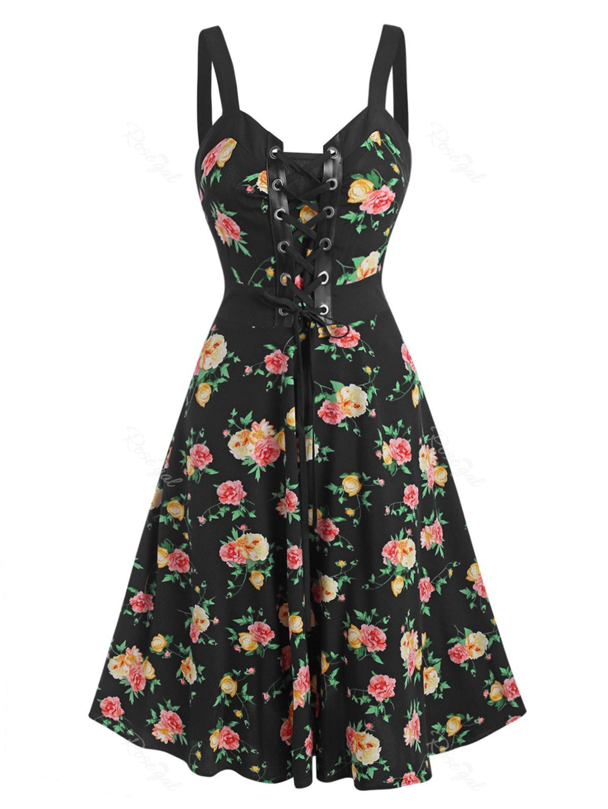 Shop Lace Up Floral Print Mini Cami Dress  