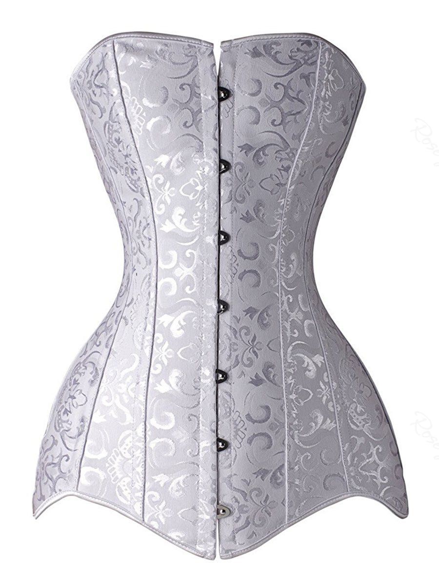 

Lace Up Jacquard Shapewear Plus Size Corset, White