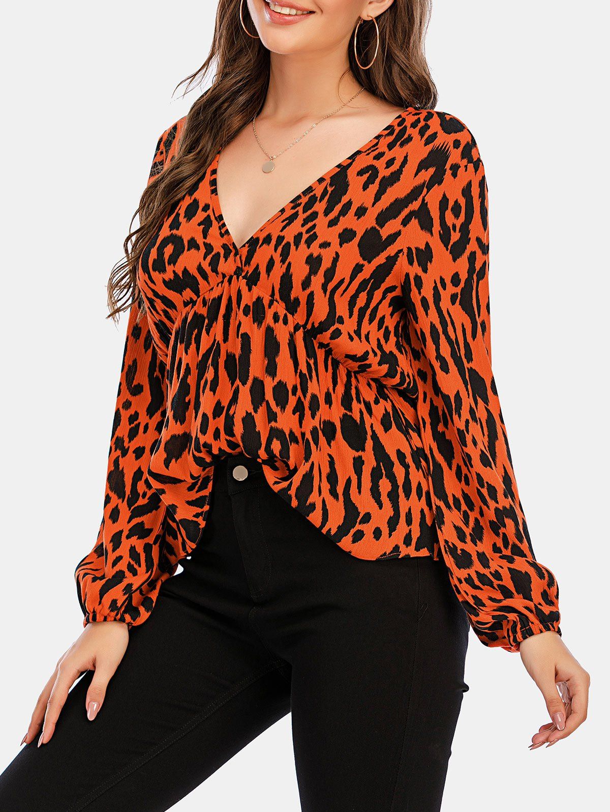 

Plunge Leopard Print Top, Coffee