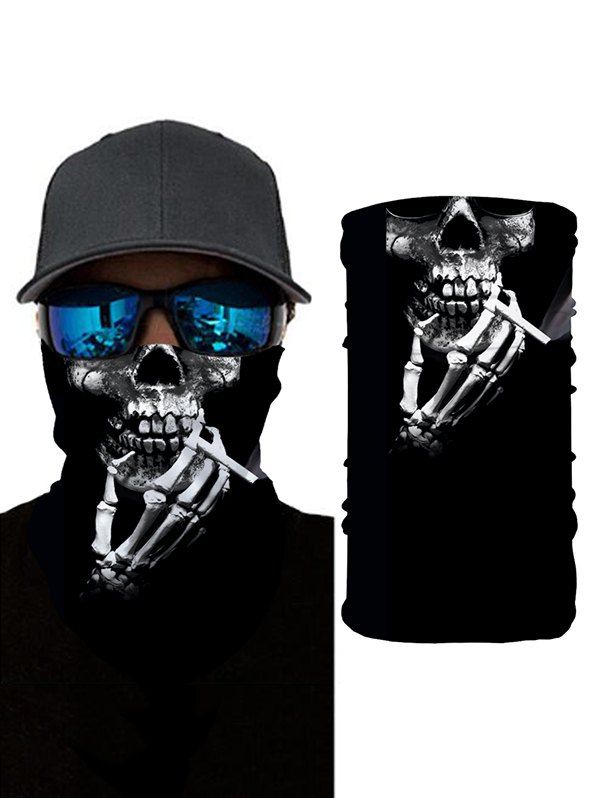 

Halloween Skeleton Smoking Print Riding Face Mask Neck Gaiter, Night