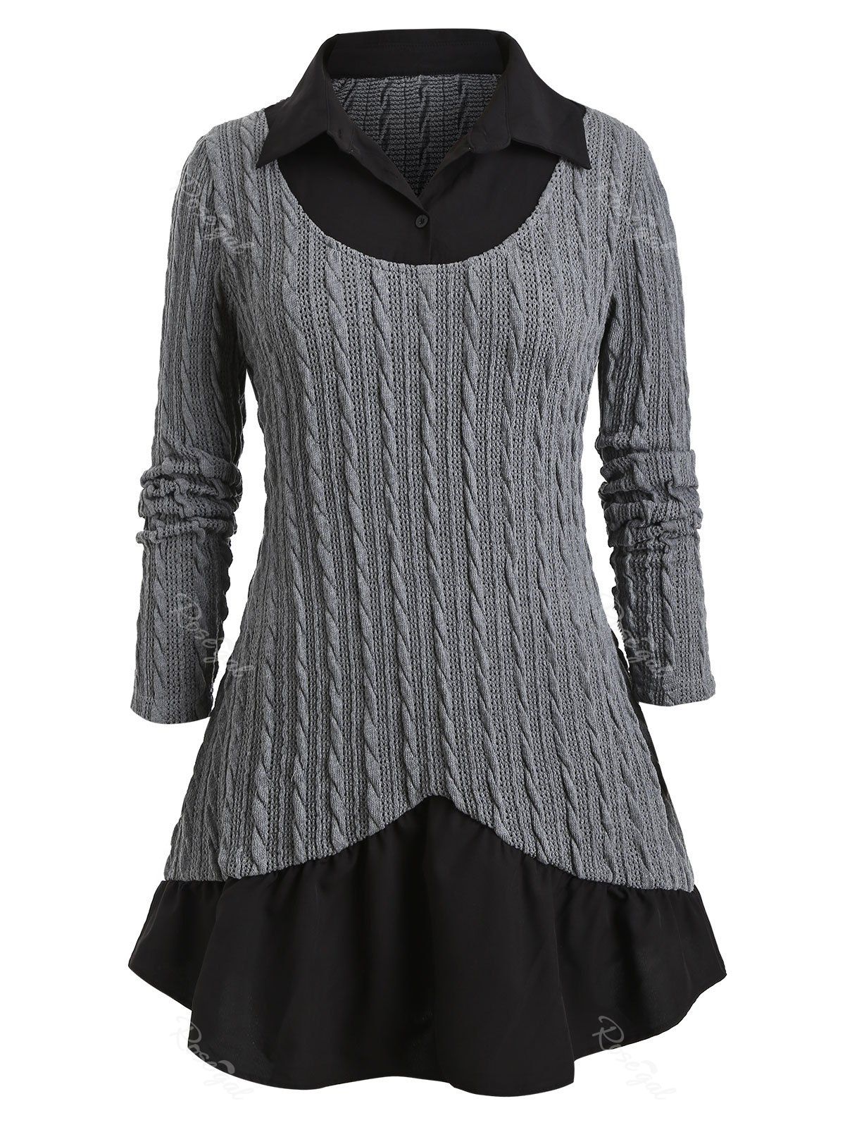 

Plus Size Mixed Media Cable Knit Sweater, Gray