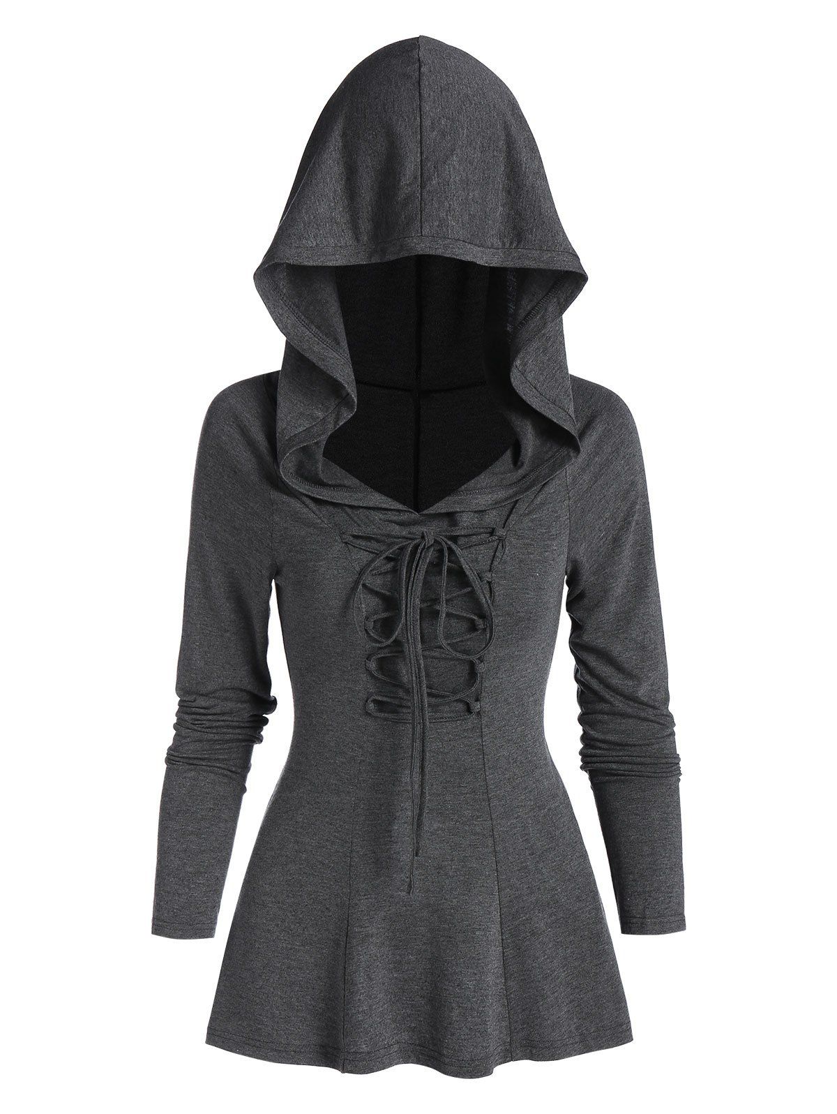 Cheap Back Slit Lace-up Heathered Hoodie  