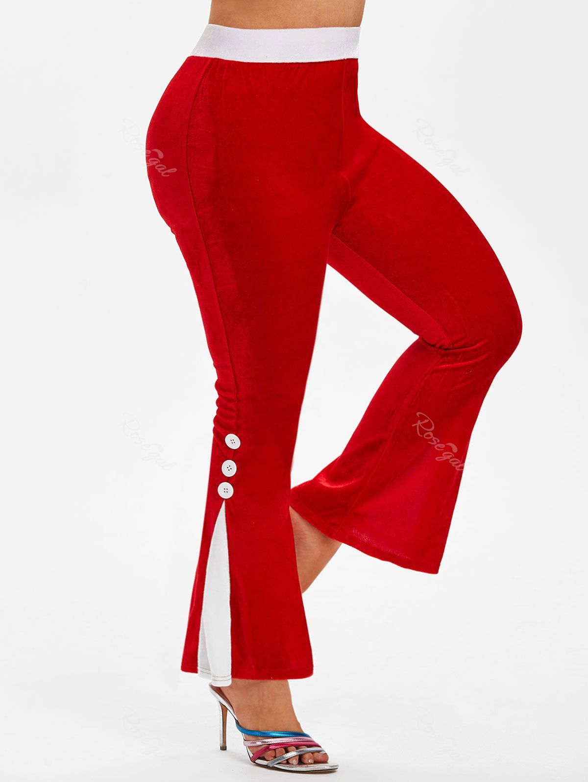 Pantalon Evasé en Velours de Grande Taille Rouge 4X