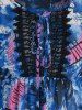Chemisier Imprimé Panneau au Crochet de Grande Taille à Lacets - Bleu Myrtille 4X