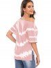 T-shirt Teinté Fente Latérale avec Poche à Col Oblique - Rose clair S