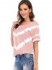 T-shirt Teinté Fente Latérale avec Poche à Col Oblique - Rose clair S