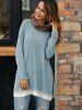 Ethnic Cowl Neck Lace Hem Knitwear -  