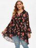 Plus Size High Low Flounce Floral Blouse and Tank Top Set -  