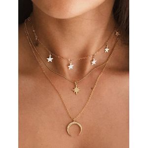 

Rhinestone Moon Star Multilayered Chain Necklace, Golden