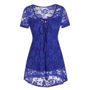 

Lace-up Flower Lace Top, Cobalt blue