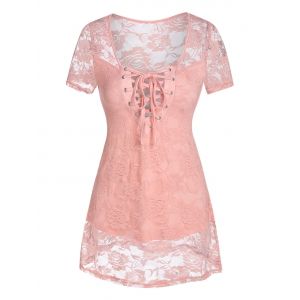 

Lace-up Flower Lace Top, Pig pink