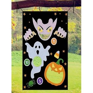 

Halloween Outdoor Pumpkin Print Hanging Toss Game Felt With 3Pcs Bean Bags, White