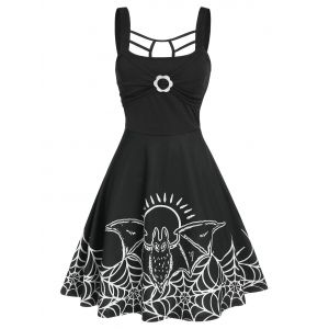 

Halloween Spider Web Print Sleeveless Dress, Black