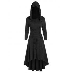 

Hooded Lace-up High Low Dress, Ash gray