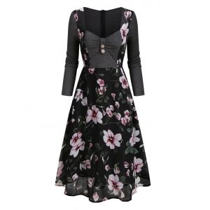 

Floral Print Sweetheart Neck Overlay Mesh Dress, Multi a
