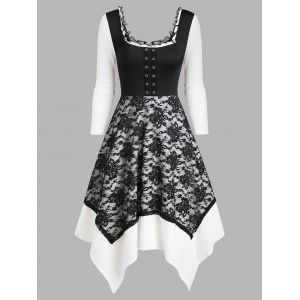 

Lettuce Trim Square Collar Layered Asymmetrical Dress, Multi a