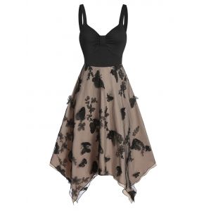 

3D Butterfly High Waist Cami Asymmetric Dress, Black