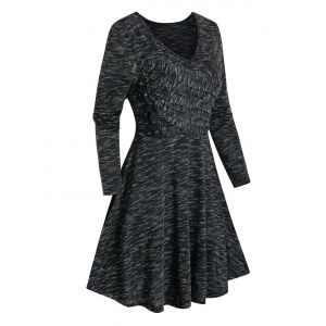 

Space Dye Print Lace-up Ruched Dress, Black