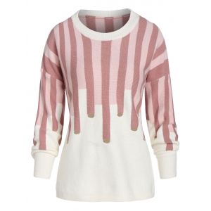 

Plus Size Striped Drop Shoulder Sweater, Light pink