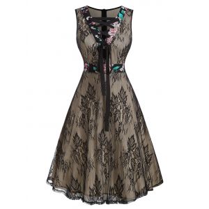 

Floral Patch Lace Up Lace A Line Dress, Multi a