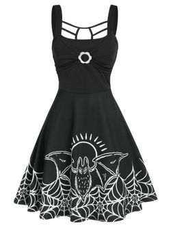 Halloween Spider Web Print Sleeveless Dress - BLACK - M