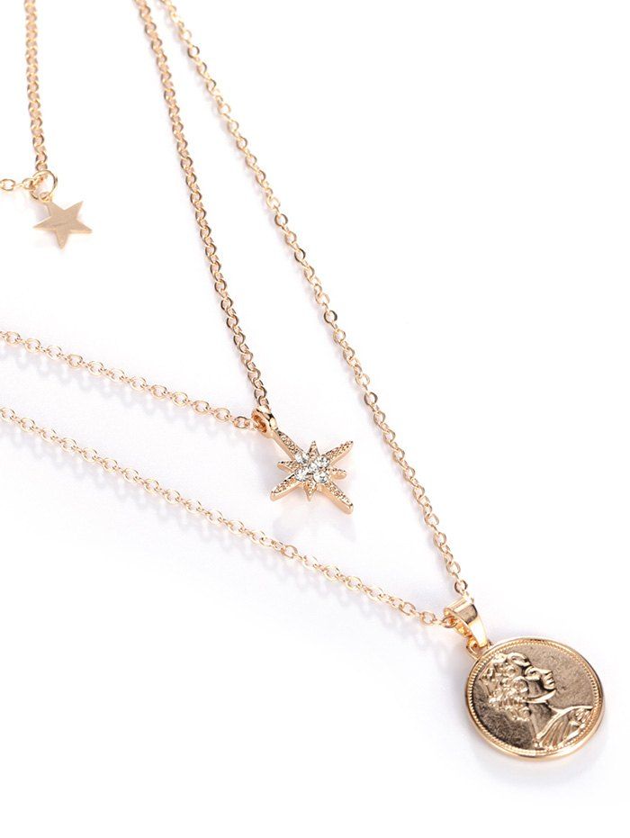 

18K Gold Plated Portrait Star Pendant Layered Necklace, Golden